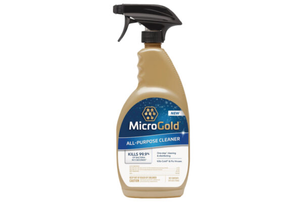 Bottle of MicroGold all-purpose cleaner on a white background.